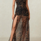 Side Slit Printed Sheer Strapless Dress