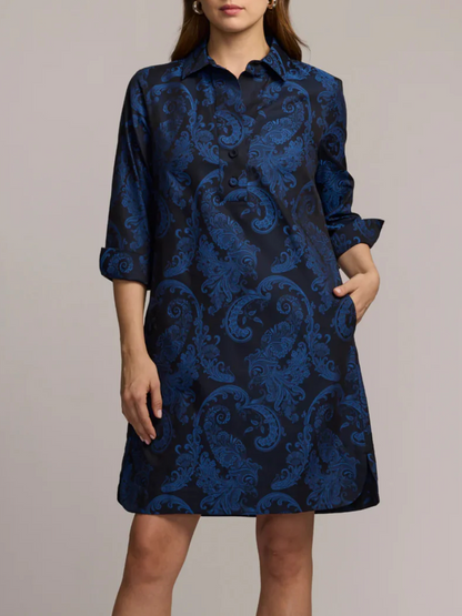 3/4 Sleeve Paisley Jacquard Dress