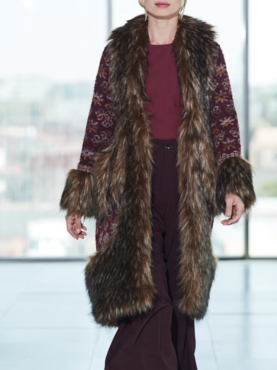 Jacquard Brushed Detail Long Coat