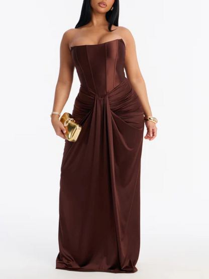 Brown Warm Horizon Satin Maxi Gown