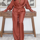 Deep V Neckline Lantern Sleeve Set