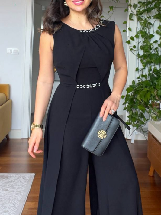 Elegant Sleeveless Waist Chain Jumpsuit