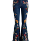 Embroidered Denim Military Jacket and Jeans Set