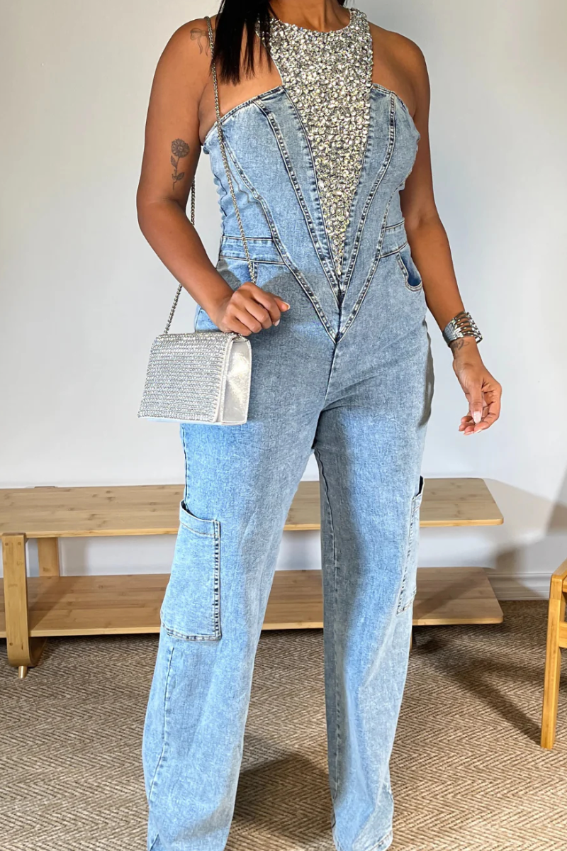 Bedazzled Blue Denim Jumpsuit