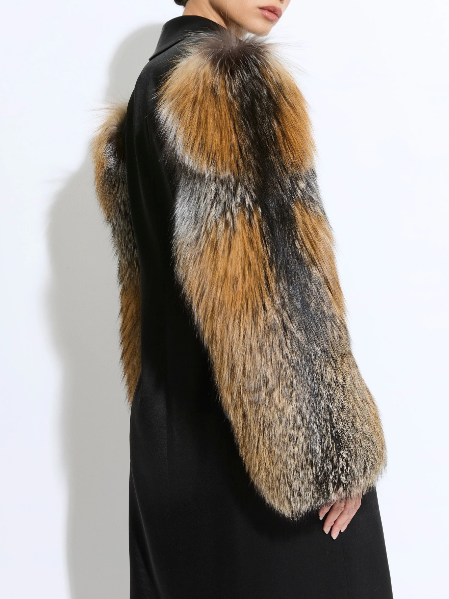 Satin Double Breasted Coat With Fur