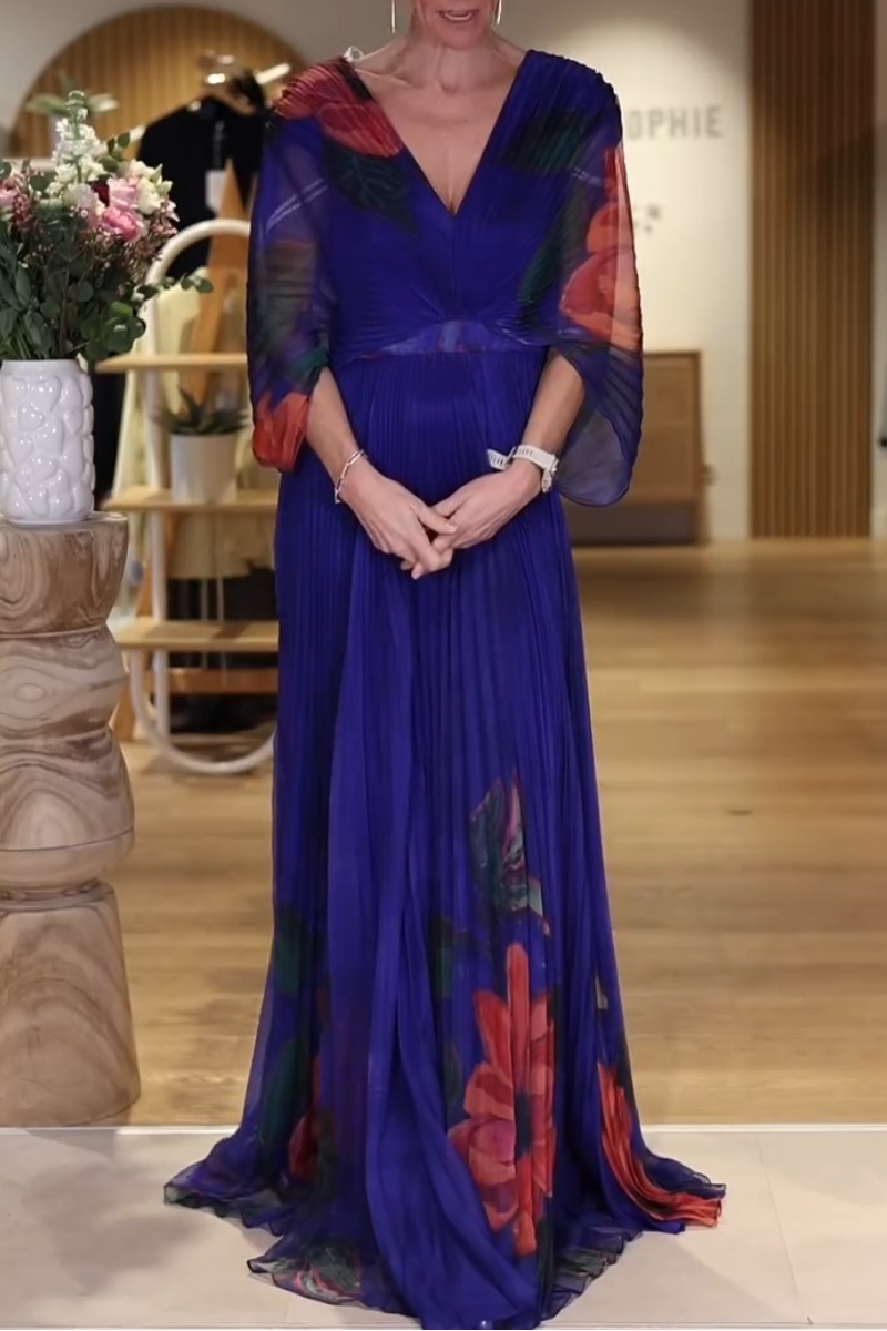 Elegant V-neck Chiffon Maxi Dress