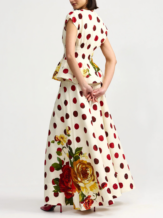 Red Polka Dot Floral Two-Piece Dress