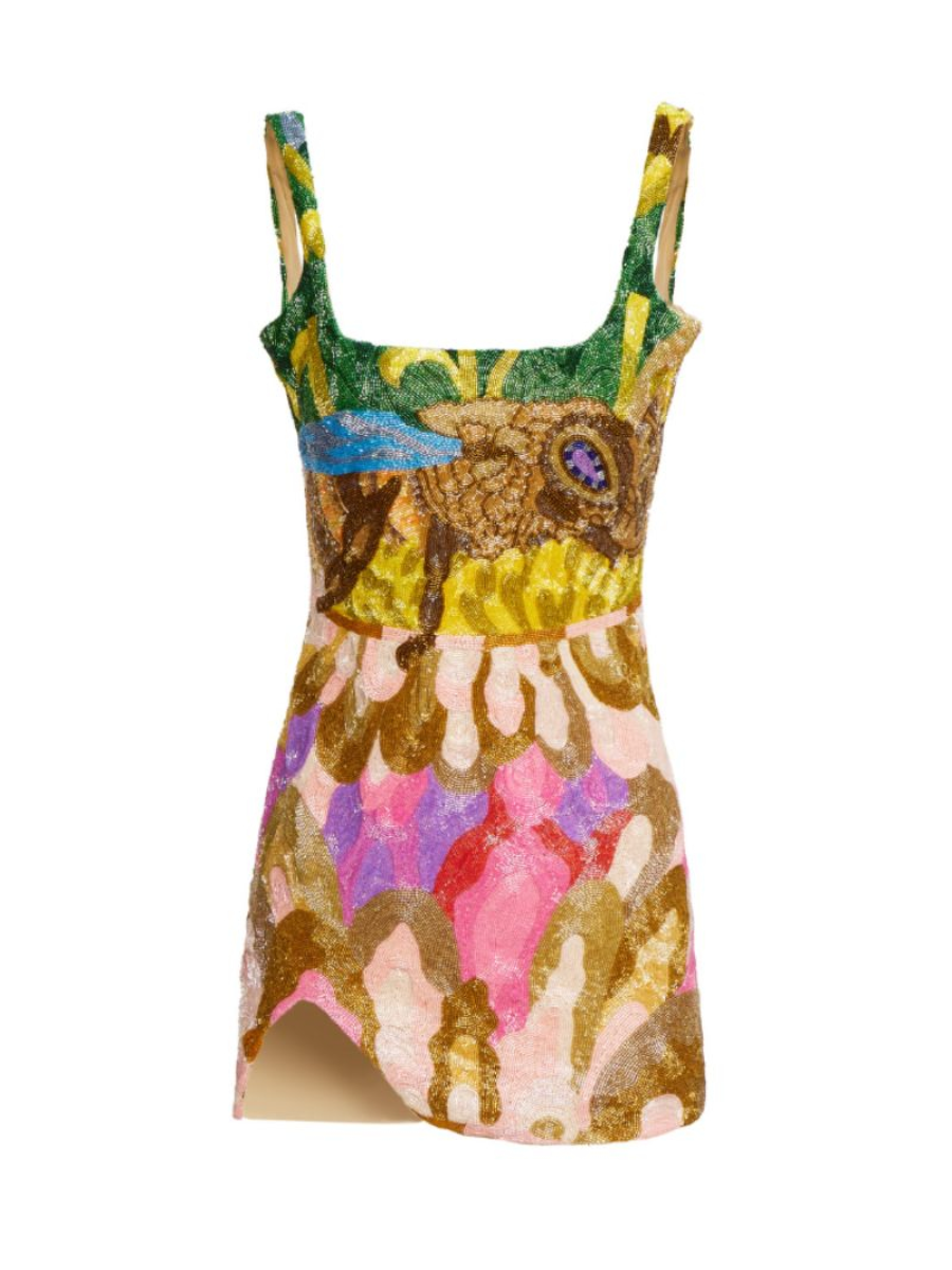 Hand-embroidered Bee Motif Mini Dress