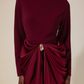 Satin Metal Decorations Long Sleeve Midi Dress
