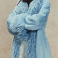 Powder Blue Faux Fur Trim Maxi Coat