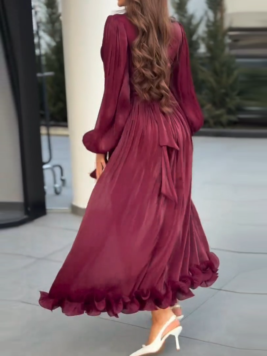 Puff Sleeves Ruched Midi Dress