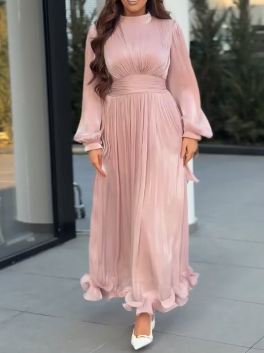 Puff Sleeves Ruched Midi Dress