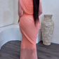 Elegant Draped Mesh Bodycon Maxi Dress