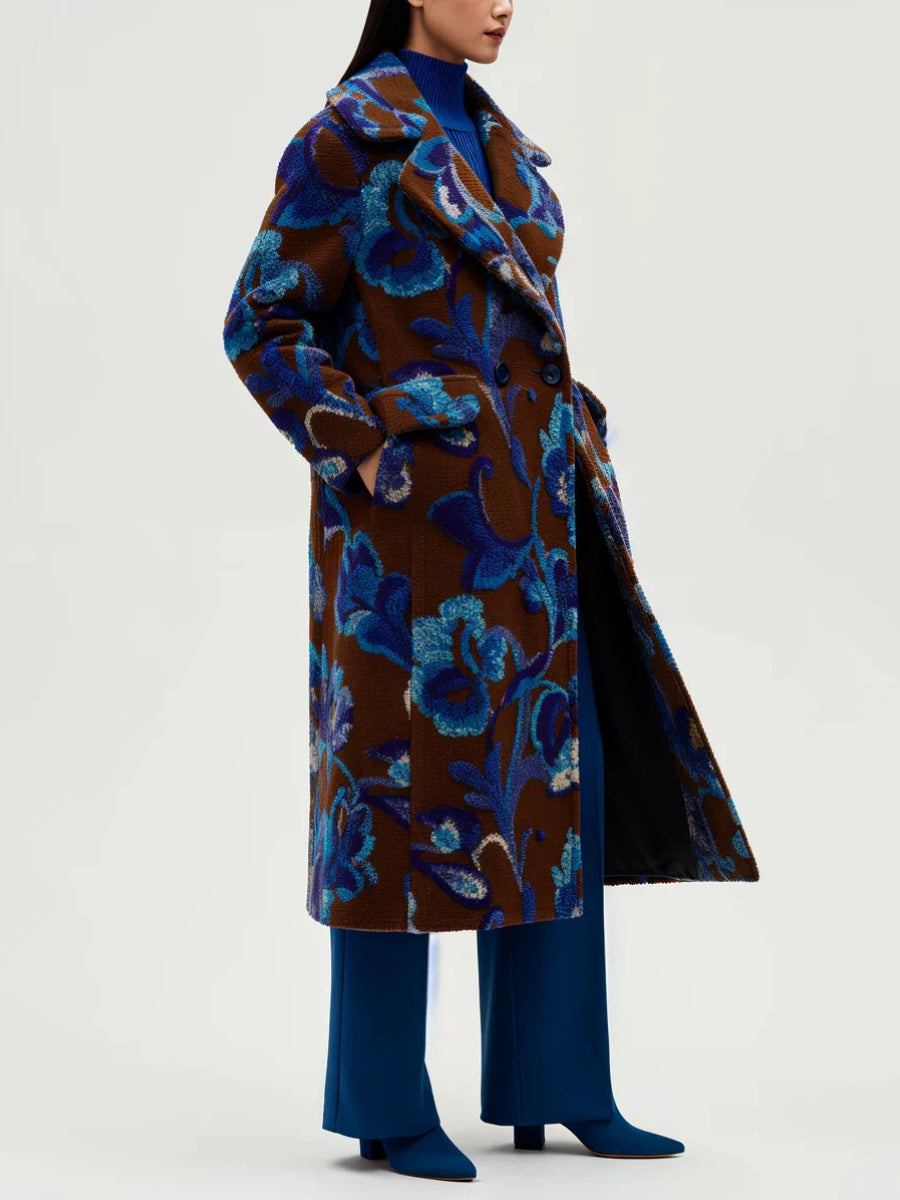 Wide Lape Printed Long Coat