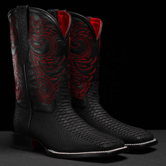 (⏰New Arrivals Promotion $20 OFF)Men's Black Square Toe Python Boots