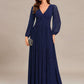 Glittery Long Lantern Sleeves A-Line Evening Dress