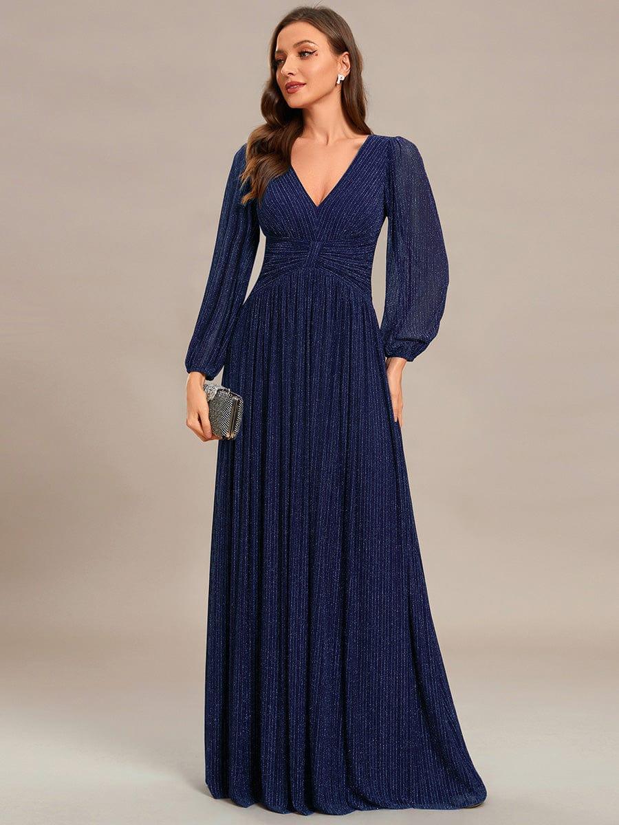 Glittery Long Lantern Sleeves A-Line Evening Dress