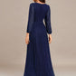 Glittery Long Lantern Sleeves A-Line Evening Dress