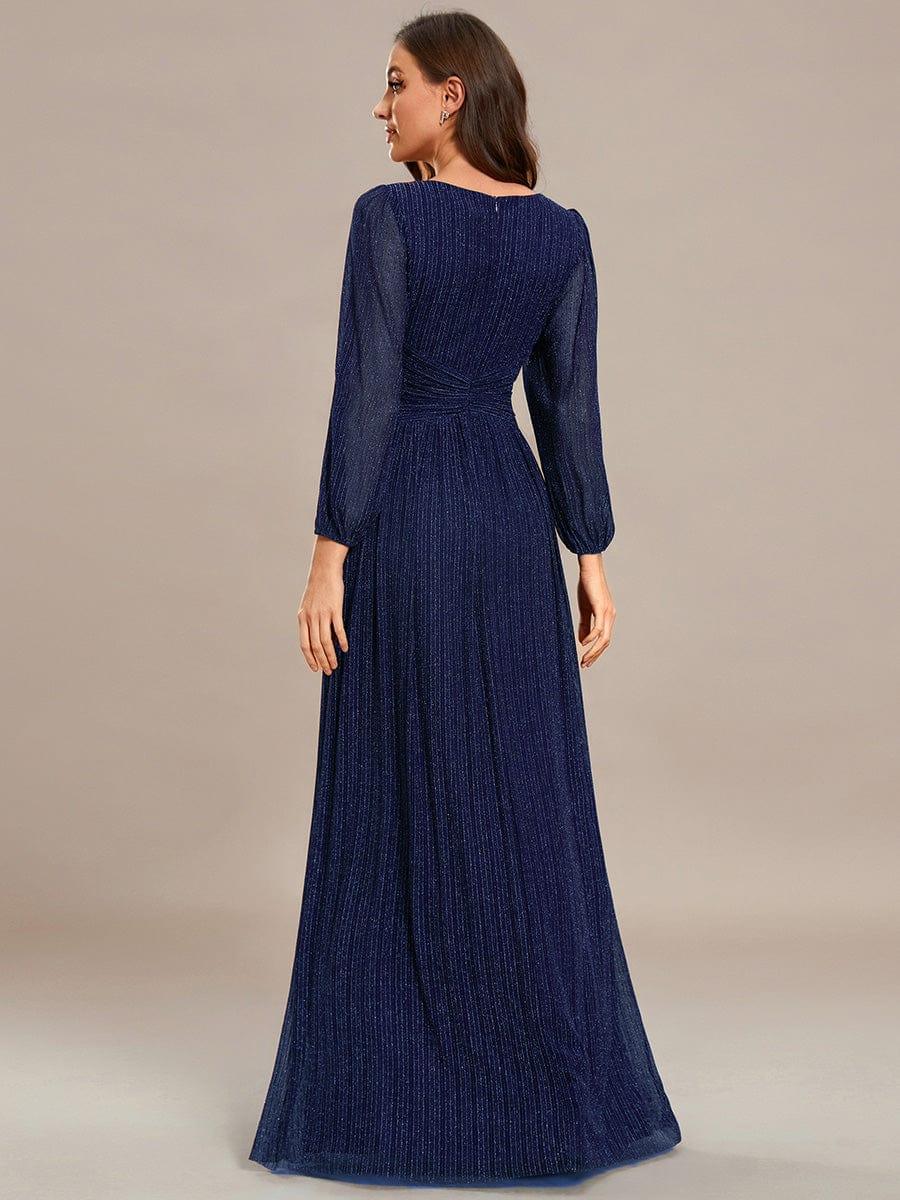 Glittery Long Lantern Sleeves A-Line Evening Dress