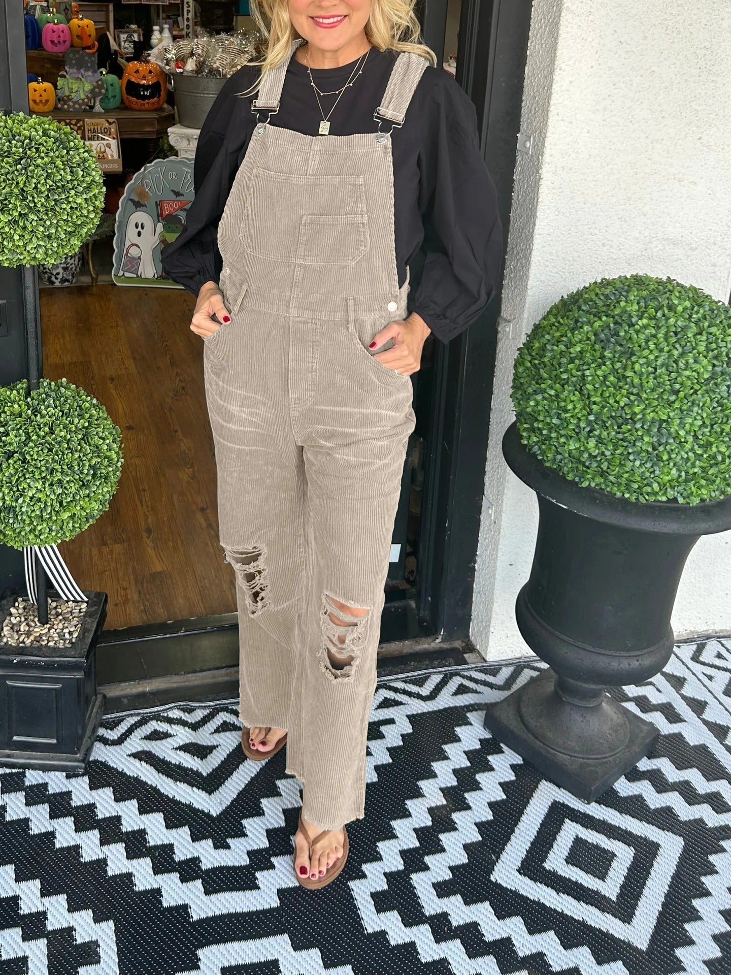 Corduroy Pocket Hole Jumpsuit