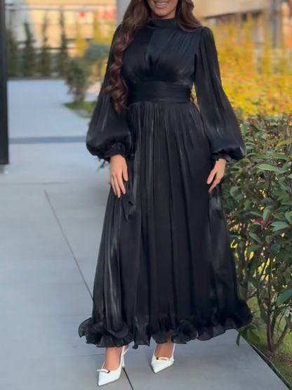 Puff Sleeves Ruched Midi Dress