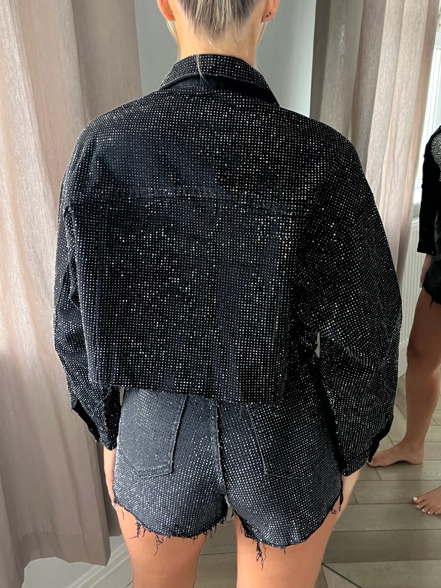 Cropped Diamond Denim Jacket