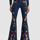 Embroidered Denim Military Jacket and Jeans Set