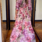 Elegant Watercolor Floral 3/4 Sleeve Maxi Dress