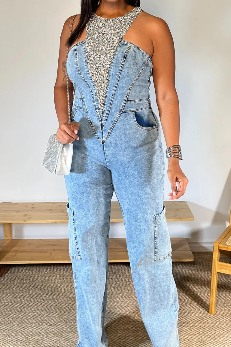 Bedazzled Blue Denim Jumpsuit