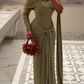 Asymmetric-Neck Maxi Dress With Gathered-Detailing And Sash