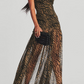 Side Slit Printed Sheer Strapless Dress