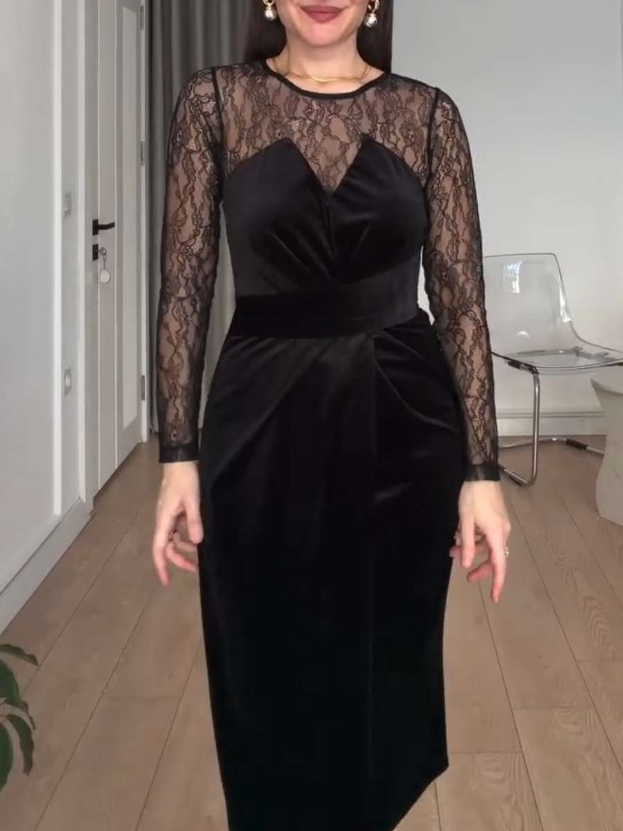 Velvet Black Lace Evening Dress