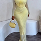 Elegant Draped Mesh Bodycon Maxi Dress