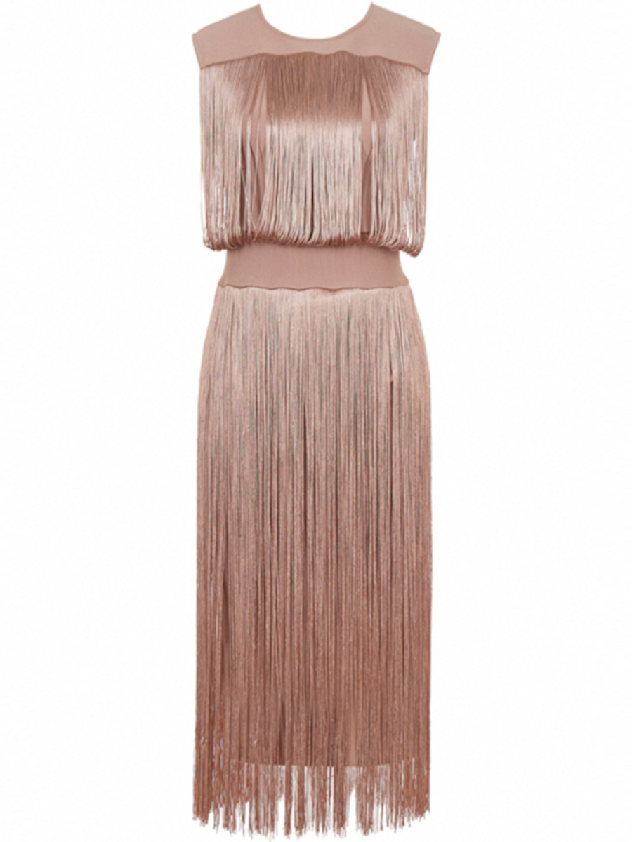 Nude Pink Tassel Midi Dress