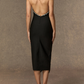 Black Deep V-Neck Fringe Midi Dress