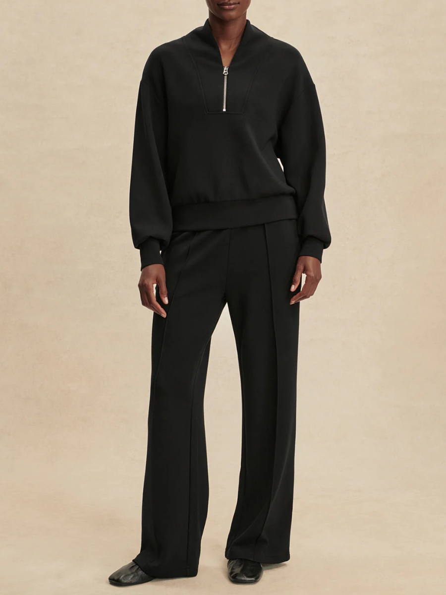 Sweatshirt and Wide-Leg Pants Stretch Two-Piece Set