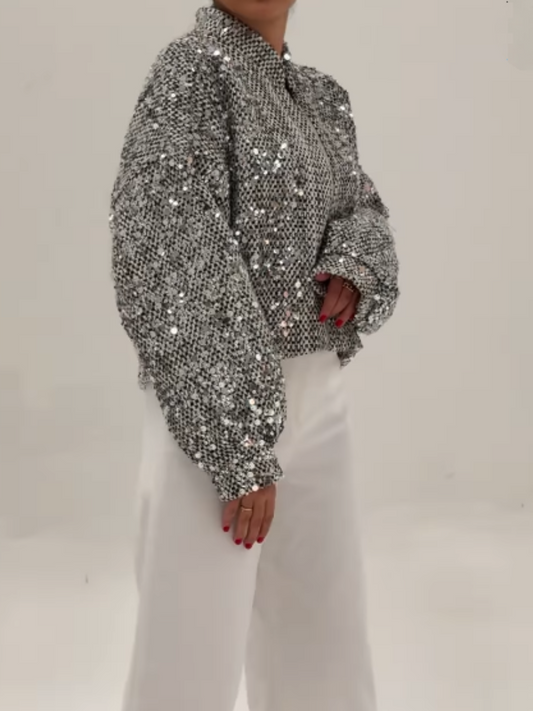 Sequined Zip Bomber Jacket
