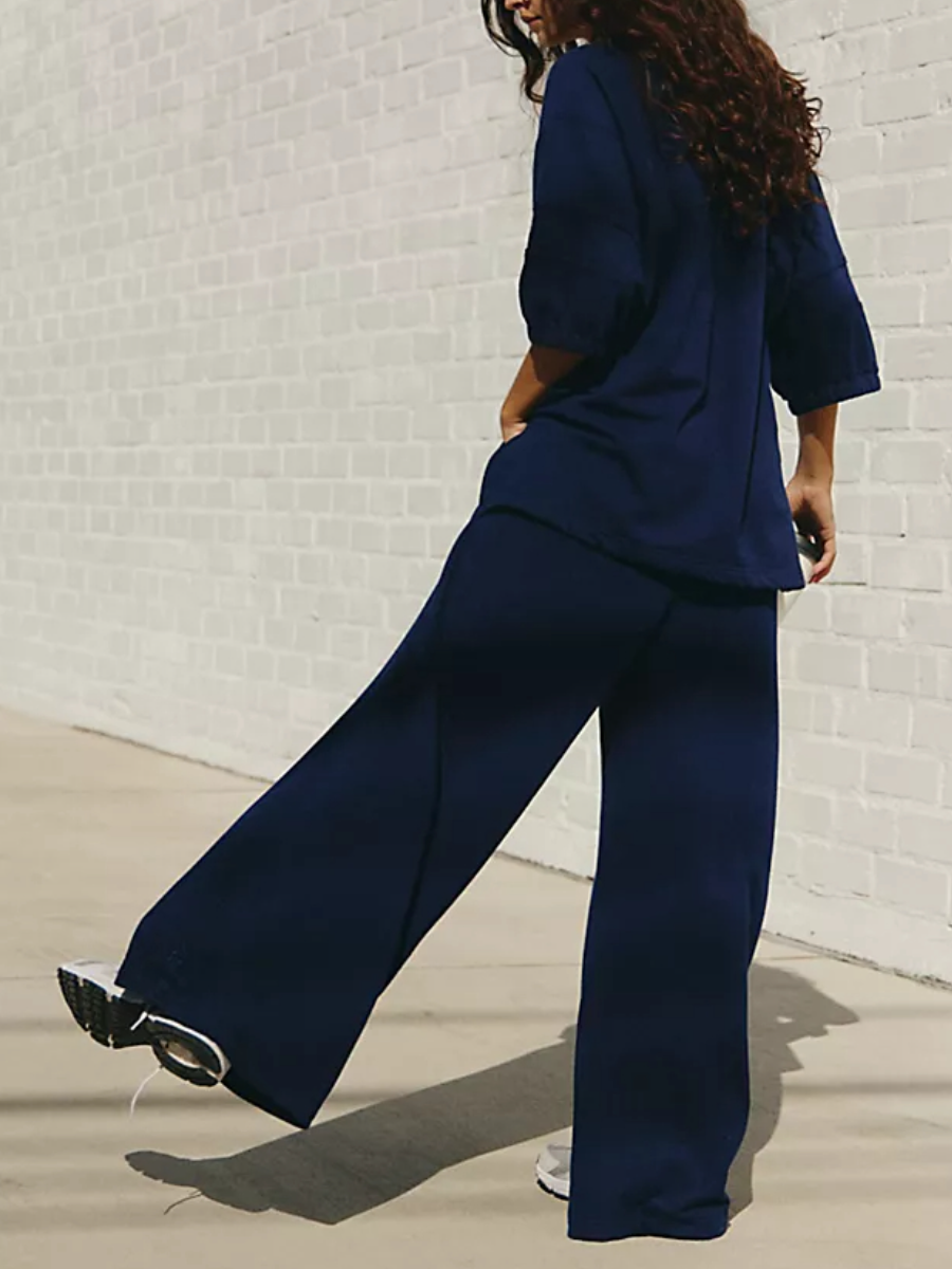 V-Neck Elastic Cuff Casual Set