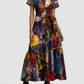 Floral Print Short Sleeve Belted Tiered Dress