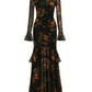 Floral Mesh Ruffle Maxi Dress