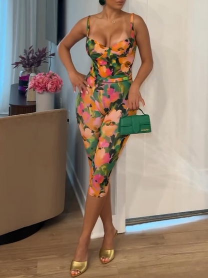 Floral Impressionism Jumpsuit Set