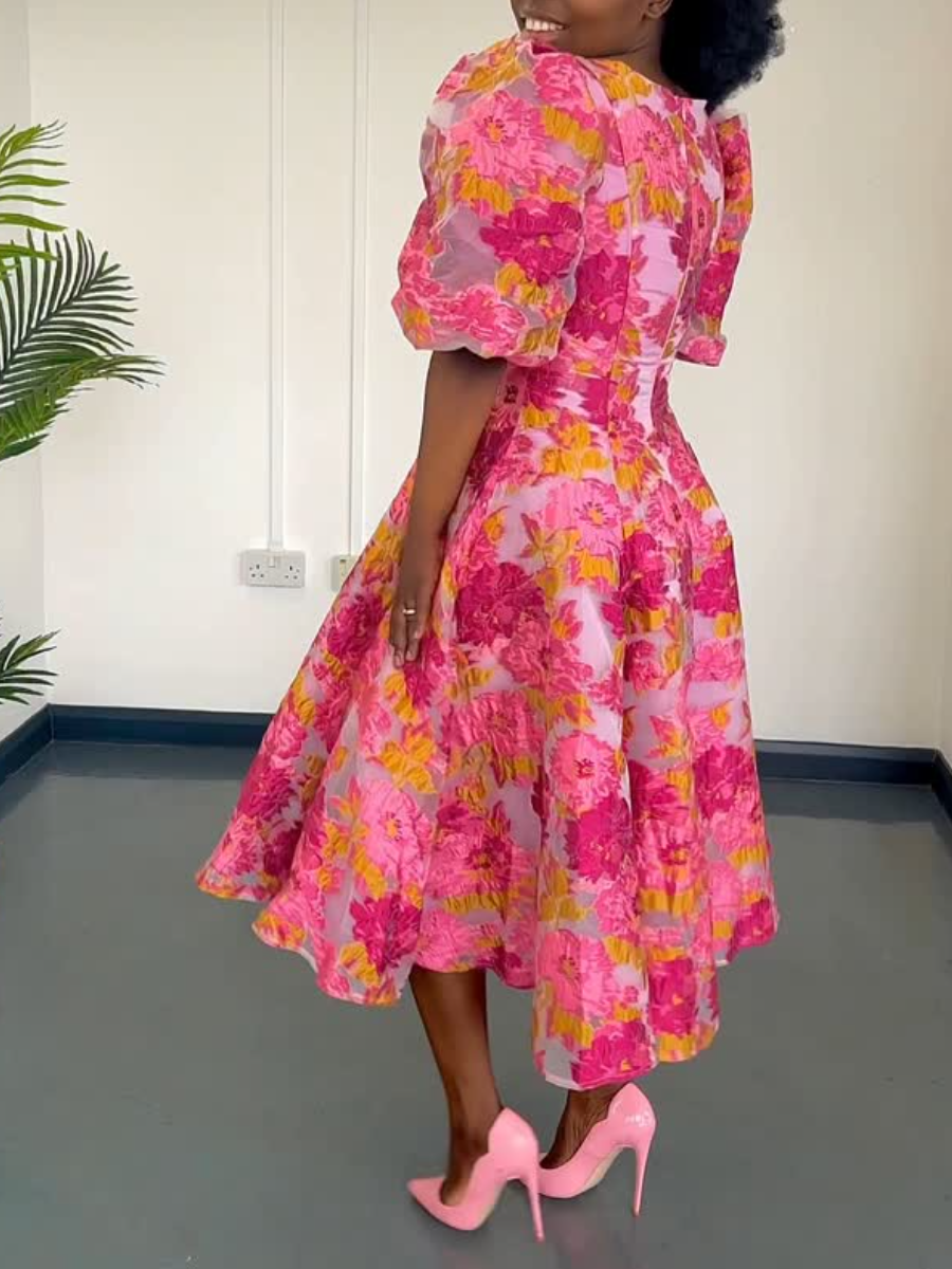 Elegant Summer Floral A-Line Midi Dress