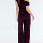 Velvet Sleeveless Sequin Drape Top and Trousers Set