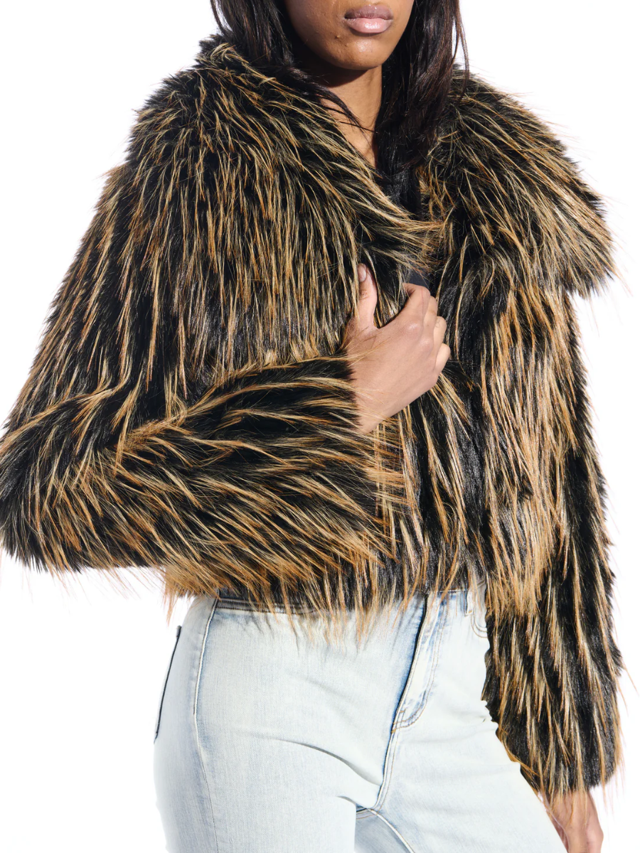 Brown Black Faux Fur Coat