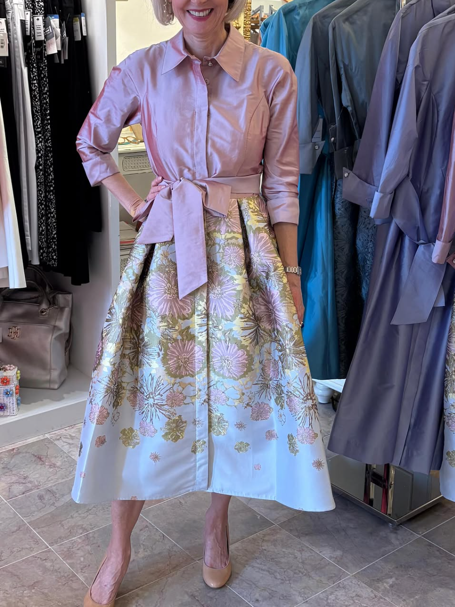 Mixed Media Floral Jacquard Shirt Dress