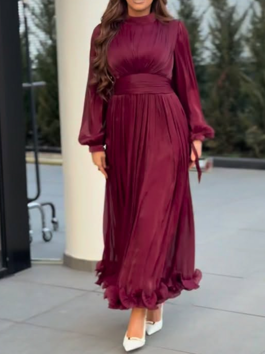 Puff Sleeves Ruched Midi Dress