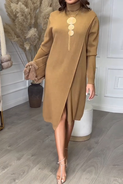 High-neck Slit Knit Dress