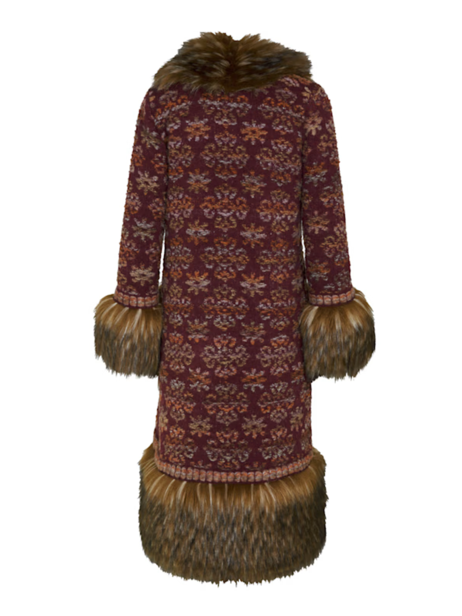 Jacquard Brushed Detail Long Coat