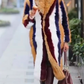 Faux Fur Contrast Vertical Stripe Coat