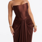 Brown Warm Horizon Satin Maxi Gown